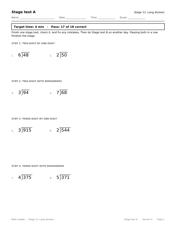 First page of Stage 11 test A