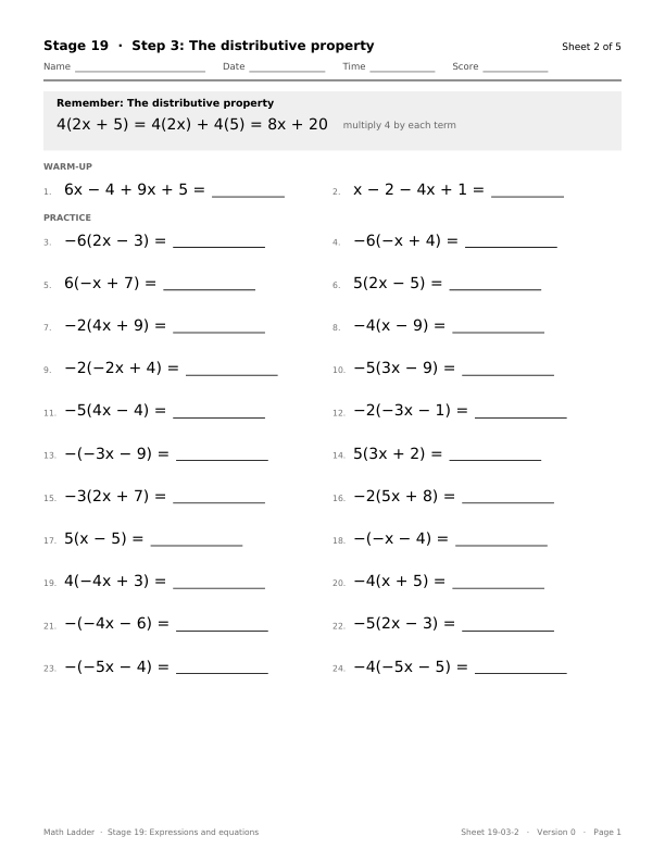 First page of Stage 19, Step 3, sheet 2: equations